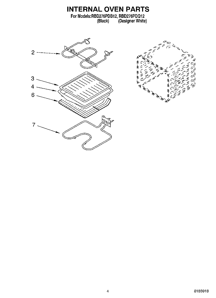 INTERNAL OVEN Diagram and Parts List for RBD276PDQ12  Whirlpool Wall Oven