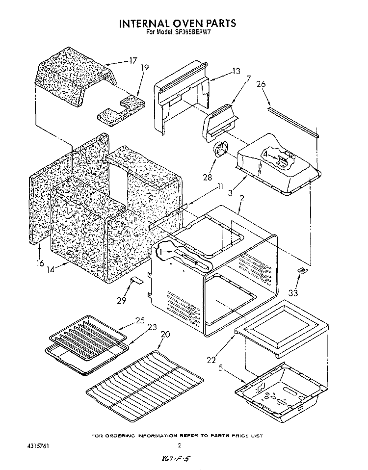 INTERNAL OVEN Diagram and Parts List for SF365BEPW7  Whirlpool Range