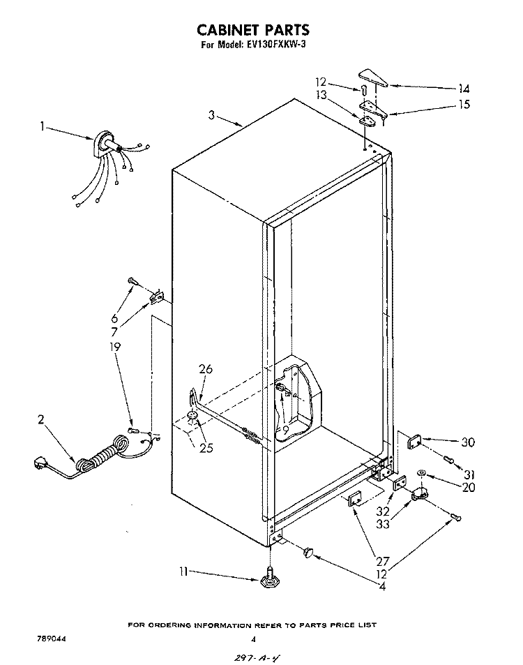 CABINET Diagram and Parts List for EV130FXKW3  Whirlpool Freezer