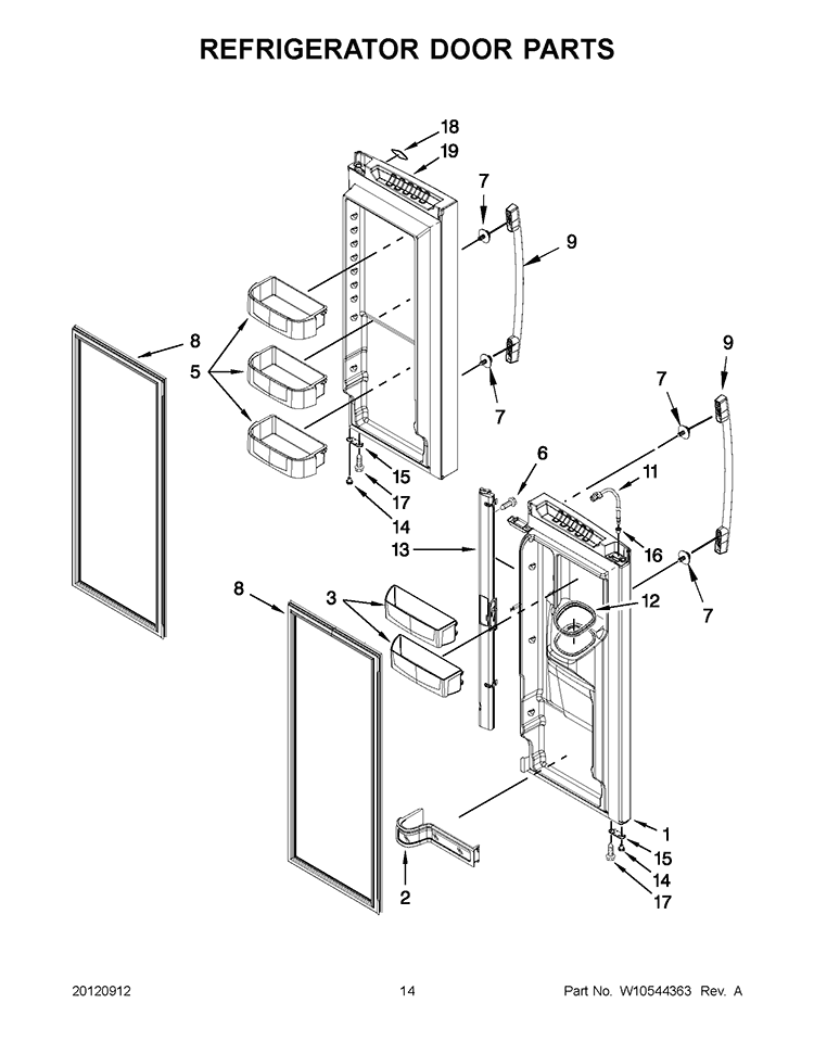 REFRIGERATOR DOOR PARTS Diagram and Parts List for GZ25FSRXYY5  Whirlpool Refrigerator
