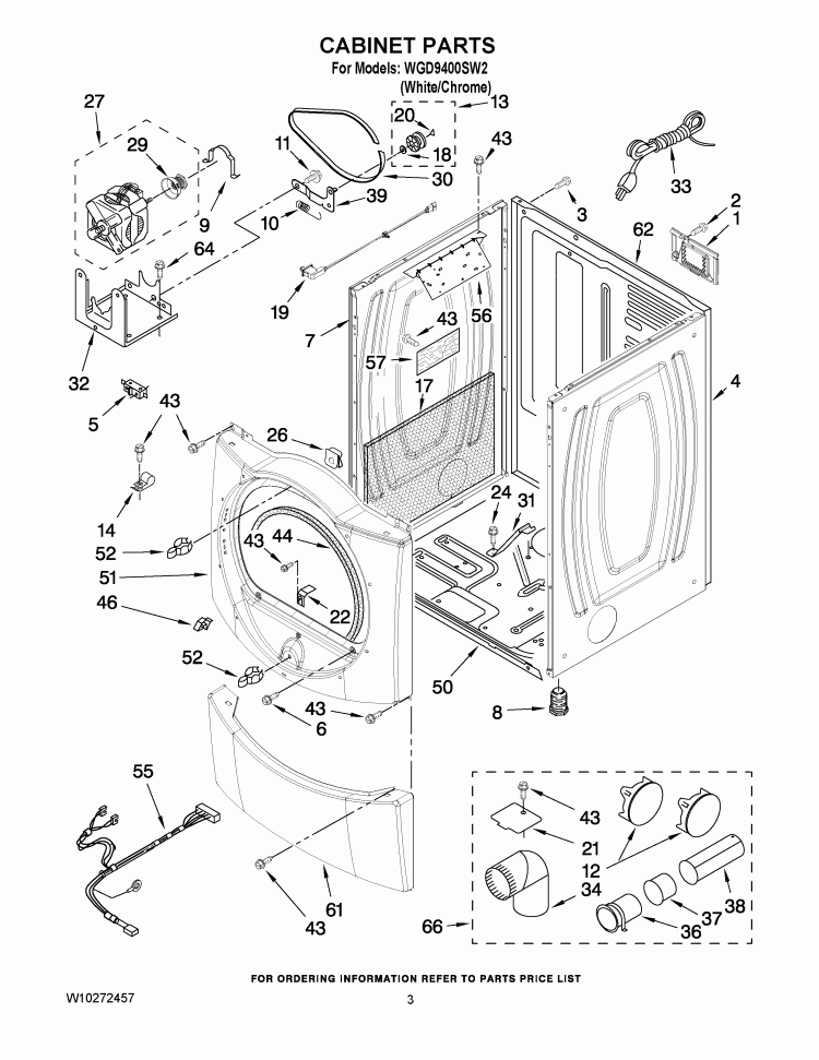 CABINET PARTS Diagram and Parts List for WGD9400SW2  Whirlpool Dryer