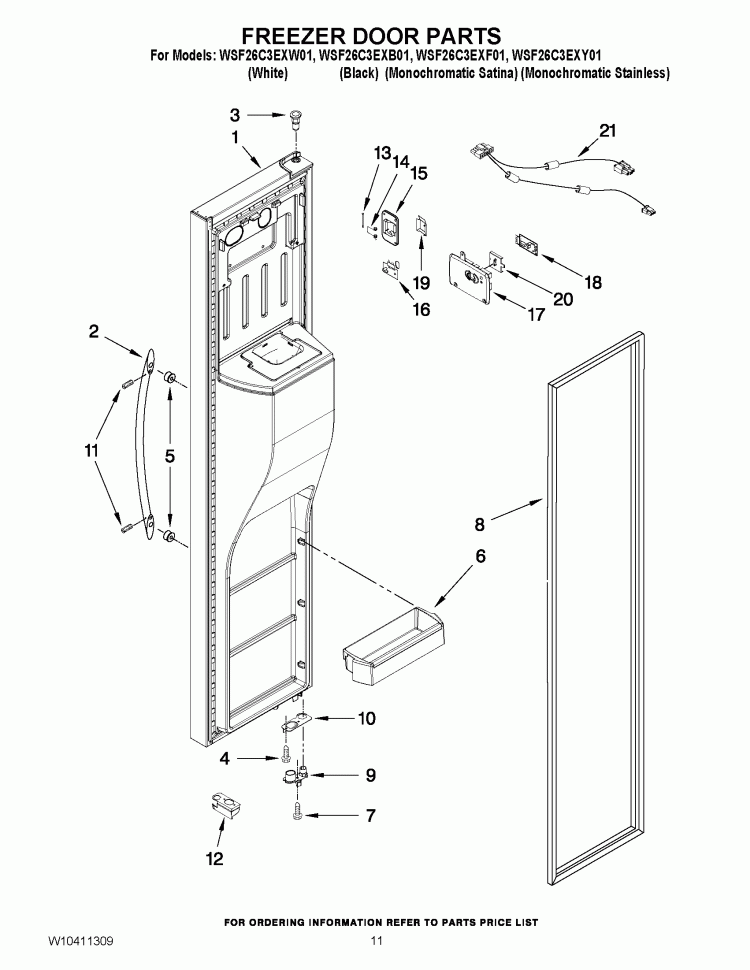 FREEZER DOOR PARTS Diagram and Parts List for WSF26C3EXB01  Whirlpool Refrigerator