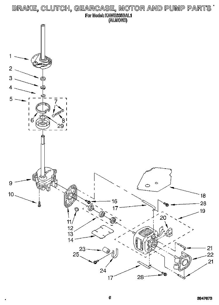 BRAKE, CLUTCH, GEARCASE, MOTOR AND PUMP Diagram and Parts List for KAWE668BAL1  KitchenAid Washer