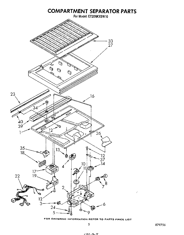 COMPARTMENT SEPARATOR Diagram and Parts List for ET20NKXSW10  Whirlpool Refrigerator