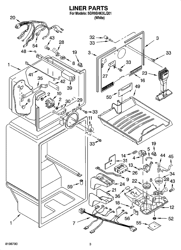 LINER PARTS Diagram and Parts List for 5GR9SHKXLQ01  Whirlpool Refrigerator