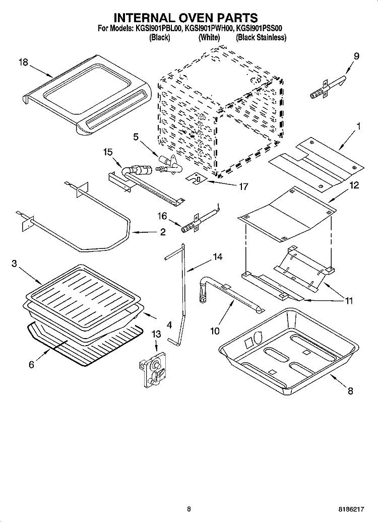 INTERNAL OVEN PARTS Diagram and Parts List for KGSI901PSS00  KitchenAid Range