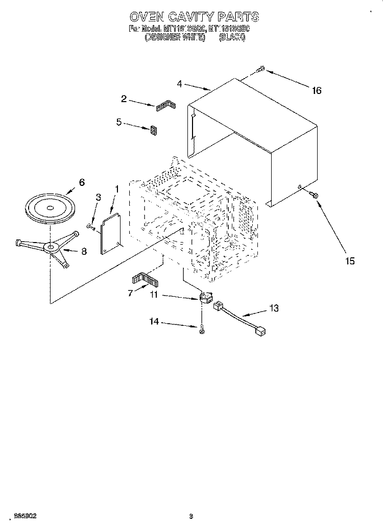 OVEN CAVITY Diagram and Parts List for MT1151SGQ0  Whirlpool Microwave