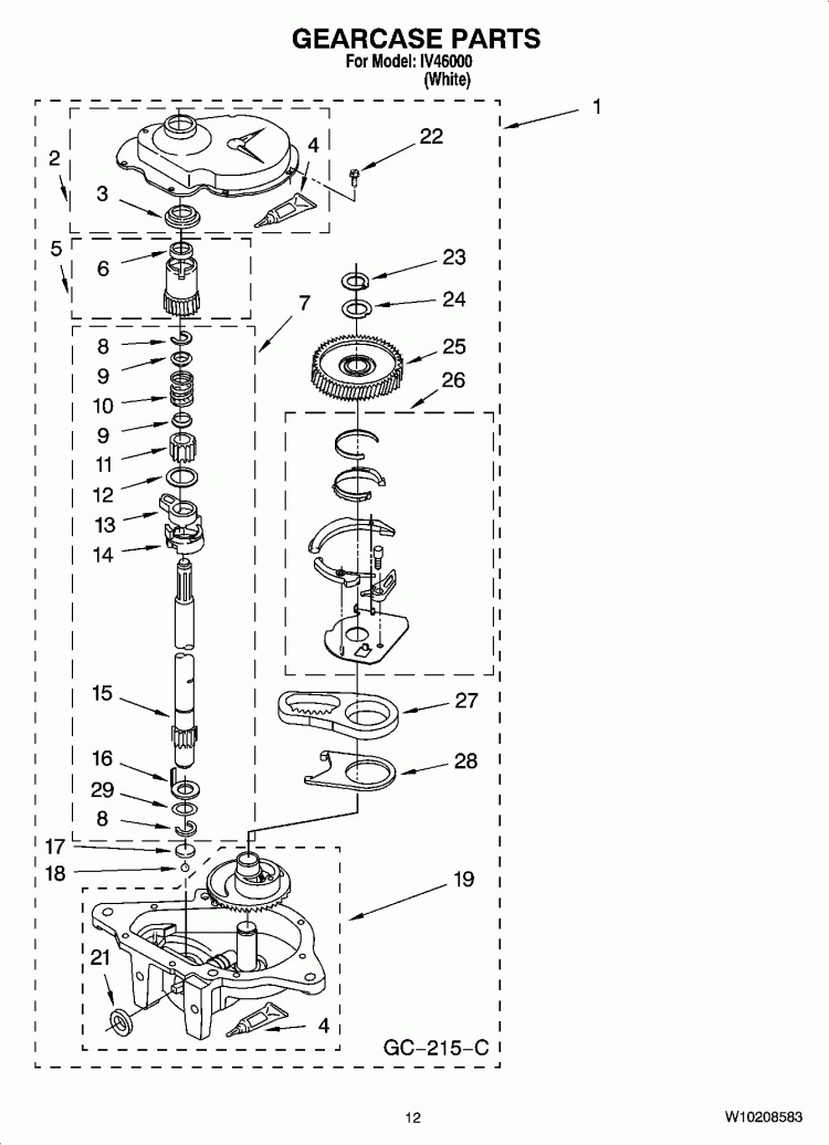 GEARCASE PARTS, OPTIONAL PARTS (NOT INCLUDED) Diagram and Parts List for IV46000  Inglis Washer