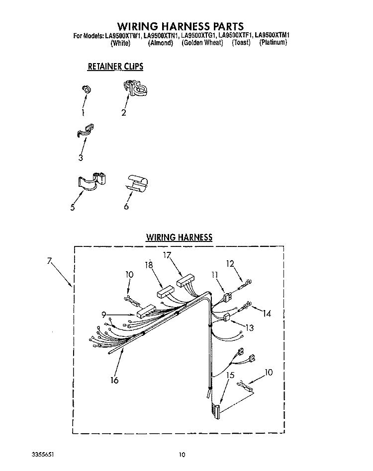 WIRING HARNESS Diagram and Parts List for LA9500XTG1  Whirlpool Washer