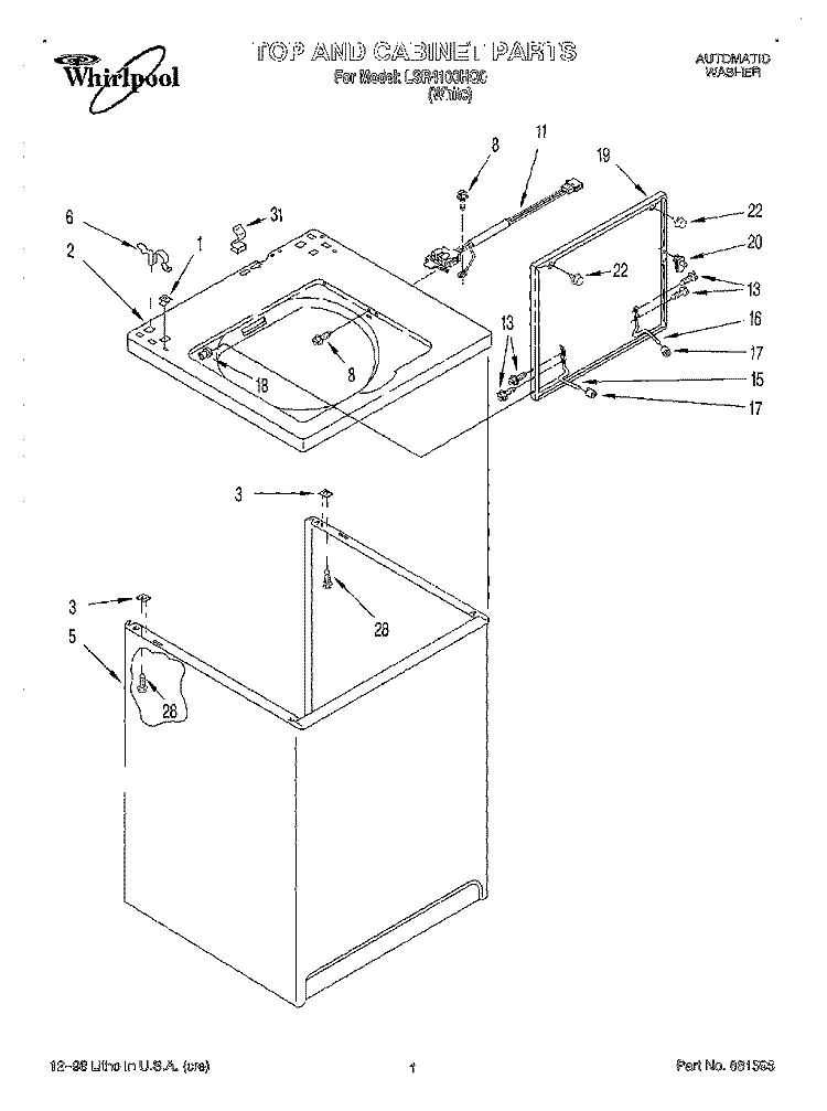 TOP AND CABINET Diagram and Parts List for LSR4100HQ0  Whirlpool Washer