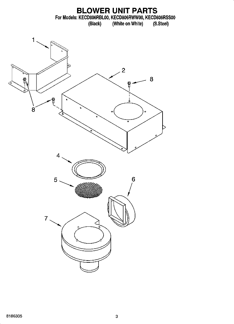 BLOWER UNIT PARTS, OPTIONAL PARTS Diagram and Parts List for KECD806RSS00  KitchenAid Cooktop