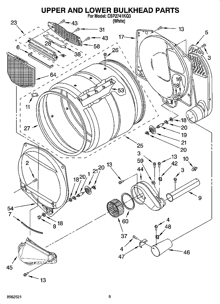 UPPER AND LOWER BULKHEAD PARTS, OPTIONAL Diagram and Parts List for CSP2741KQ3  Whirlpool Dryer