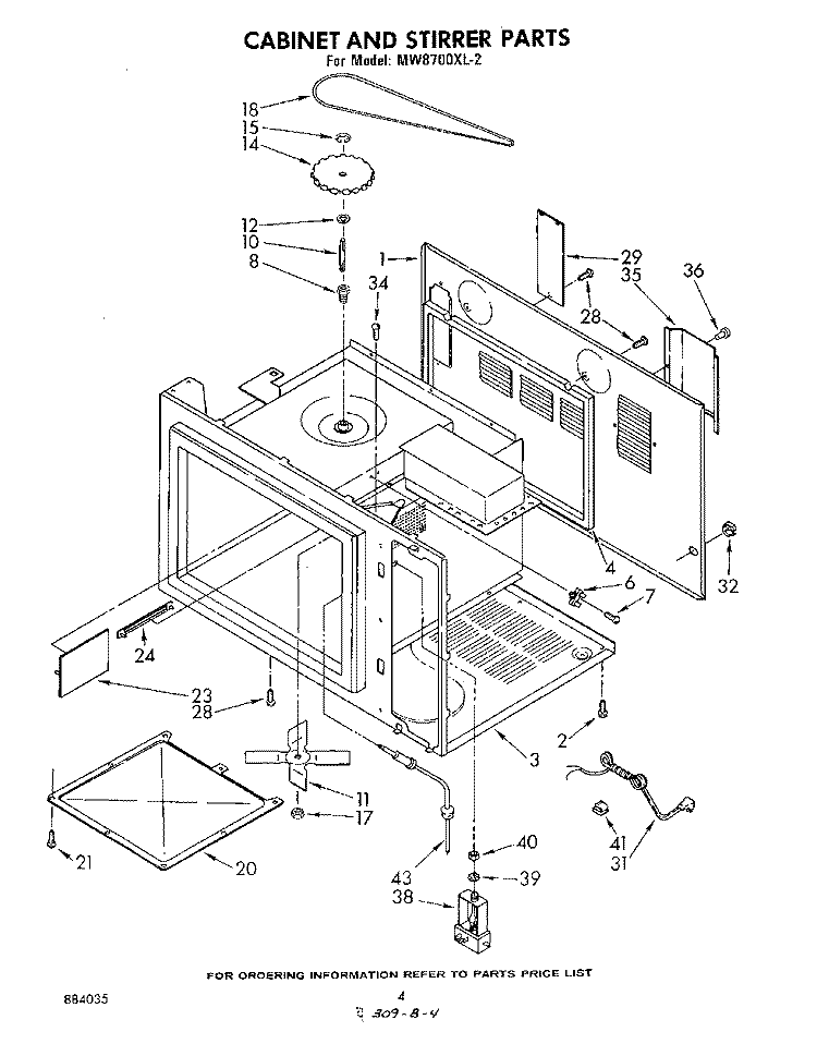 CABINET AND STIRRER Diagram and Parts List for MW8700XL2  Whirlpool Microwave
