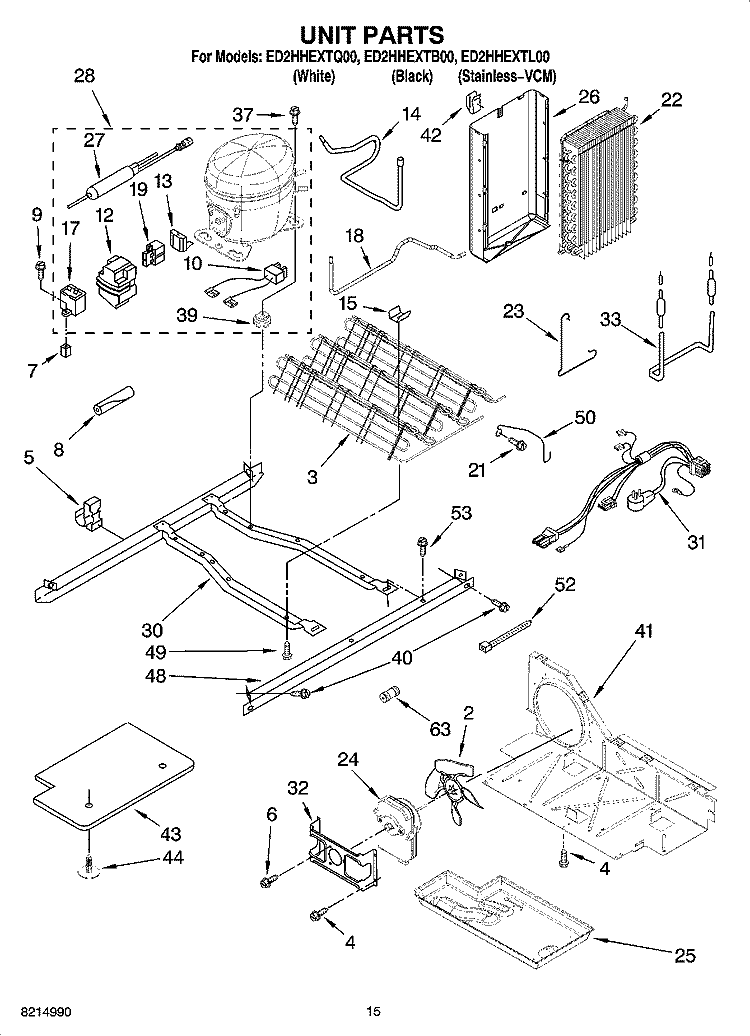 UNIT PARTS Diagram and Parts List for ED2HHEXTL00  Whirlpool Refrigerator