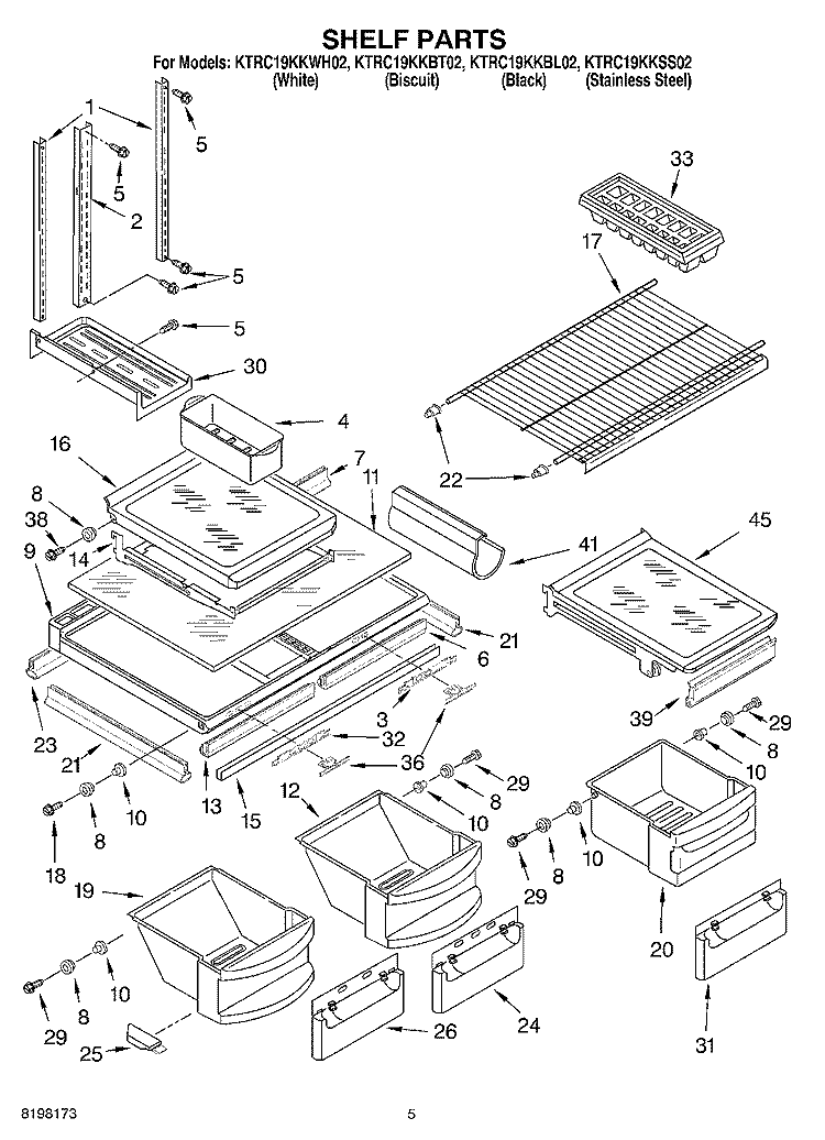 SHELF Diagram and Parts List for KTRC19KKWH02  KitchenAid Refrigerator