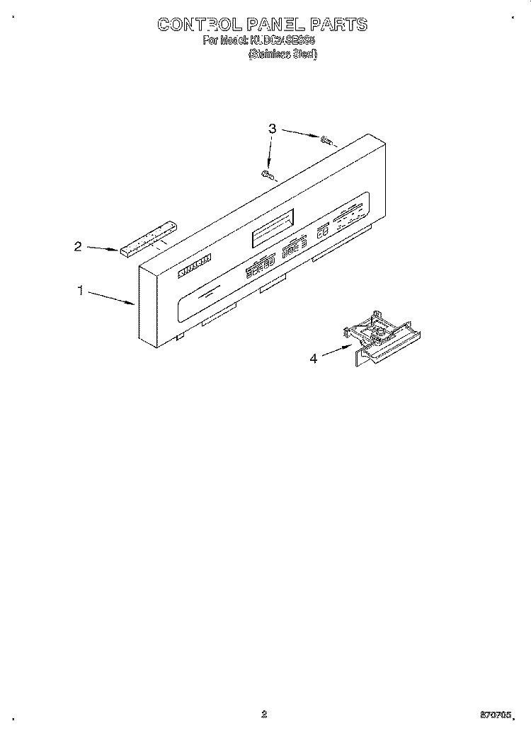 CONTROL PANEL Diagram and Parts List for KUDC24SESS5  KitchenAid Dishwasher