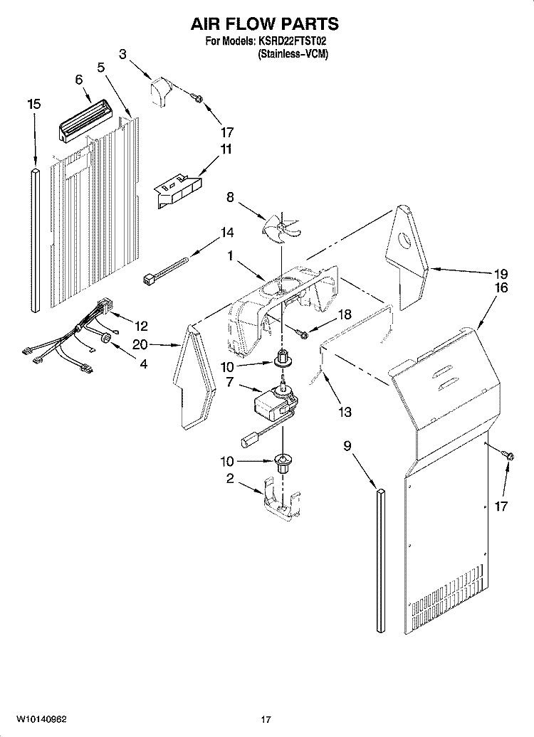 AIR FLOW PARTS Diagram and Parts List for KSRD22FTST02  KitchenAid Refrigerator