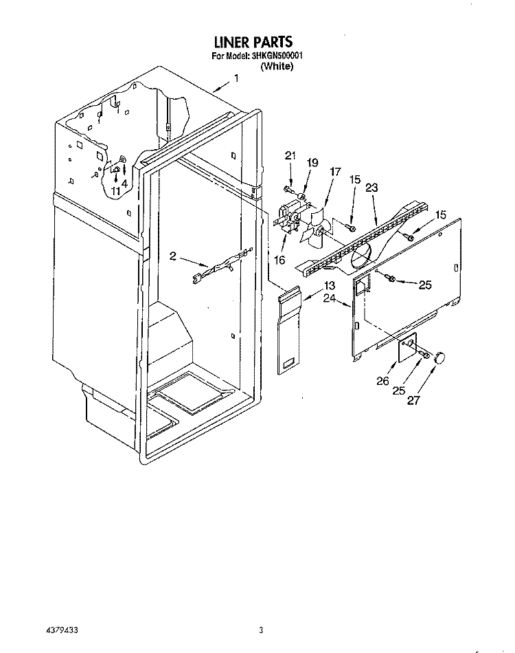 LINER Diagram and Parts List for 3HKGN500001  Whirlpool Refrigerator