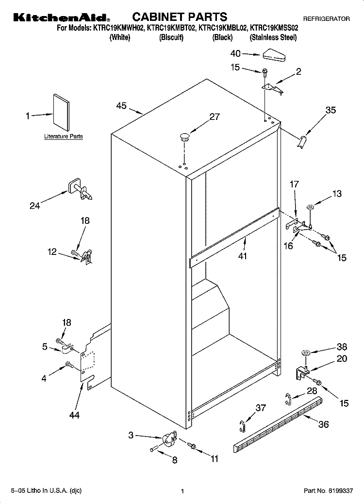 CABINET PARTS Diagram and Parts List for KTRC19KMBL02  KitchenAid Refrigerator