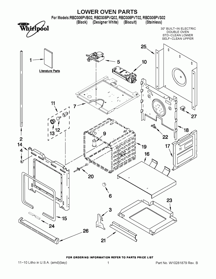 LOWER OVEN PARTS Diagram and Parts List for RBD305PVB02  Whirlpool Wall Oven