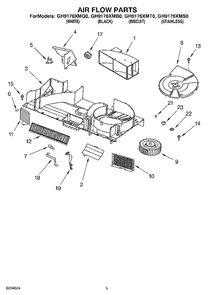 AIR FLOW PARTS Diagram and Parts List for GH9176XMS0  Whirlpool Microwave