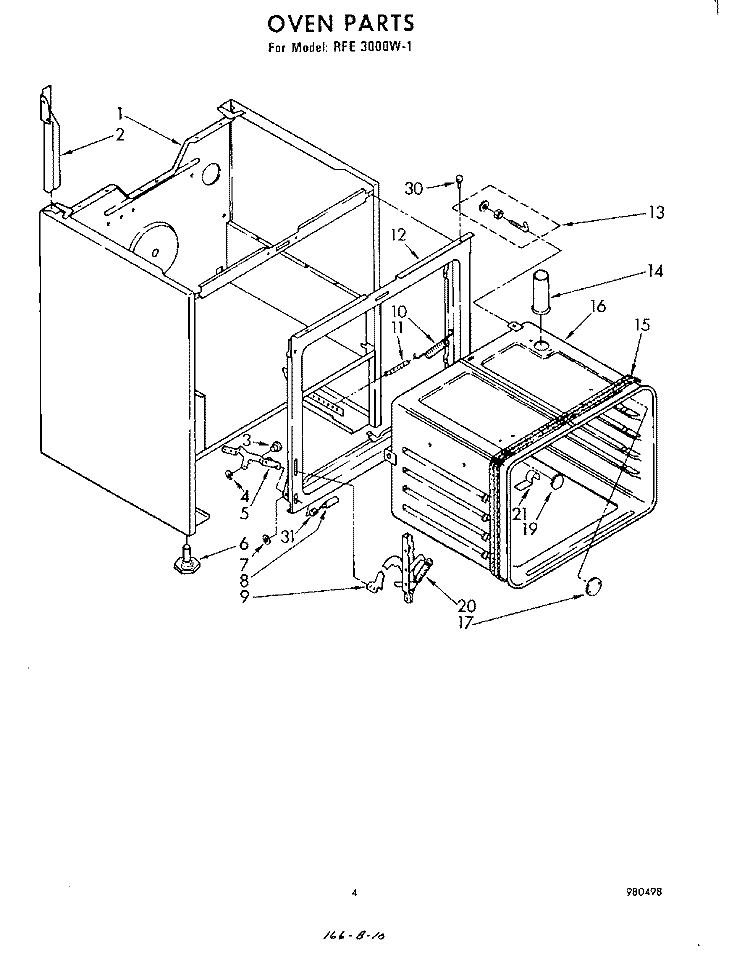 OVEN Diagram and Parts List for RFE3000W1  Whirlpool Range