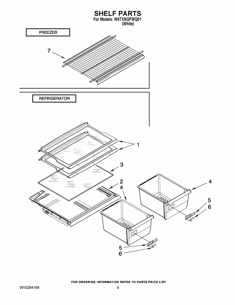 SHELF PARTS Diagram and Parts List for W4TXNGFWQ01  Whirlpool Refrigerator
