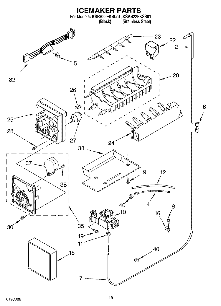 ICE MAKER Diagram and Parts List for KSRB22FKBL01  KitchenAid Refrigerator