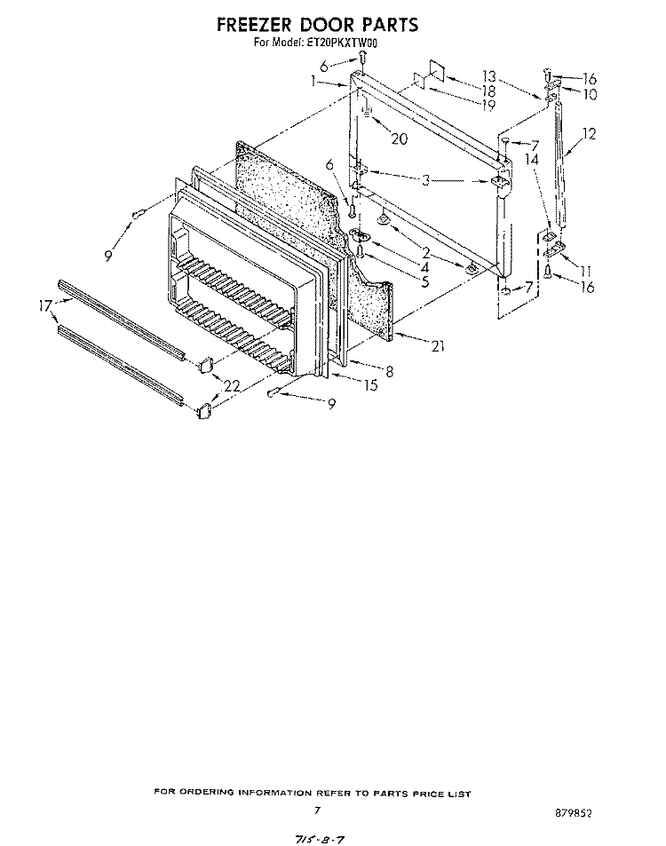 FREEZER DOOR Diagram and Parts List for ET20PKXTF00  Whirlpool Refrigerator