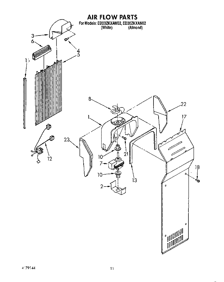 AIR FLOW Diagram and Parts List for ED20ZKXAN02  Whirlpool Refrigerator