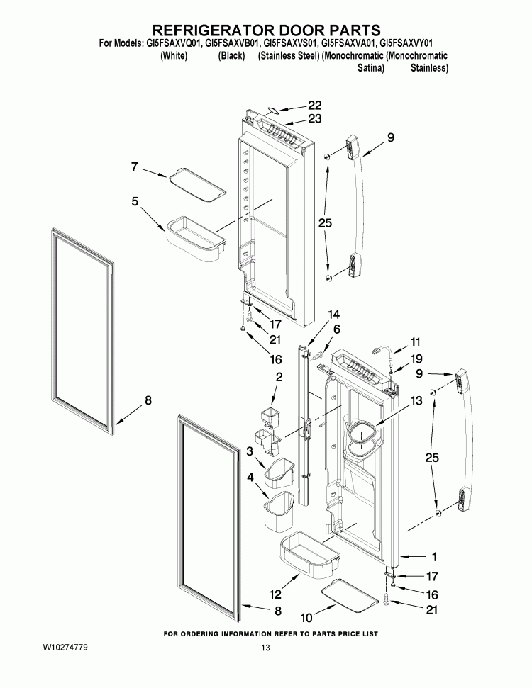 REFRIGERATOR DOOR PARTS Diagram and Parts List for GI5FSAXVA01  Whirlpool Refrigerator