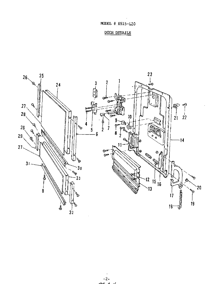 DOOR Diagram and Parts List for 8515L10  Roper Dishwasher