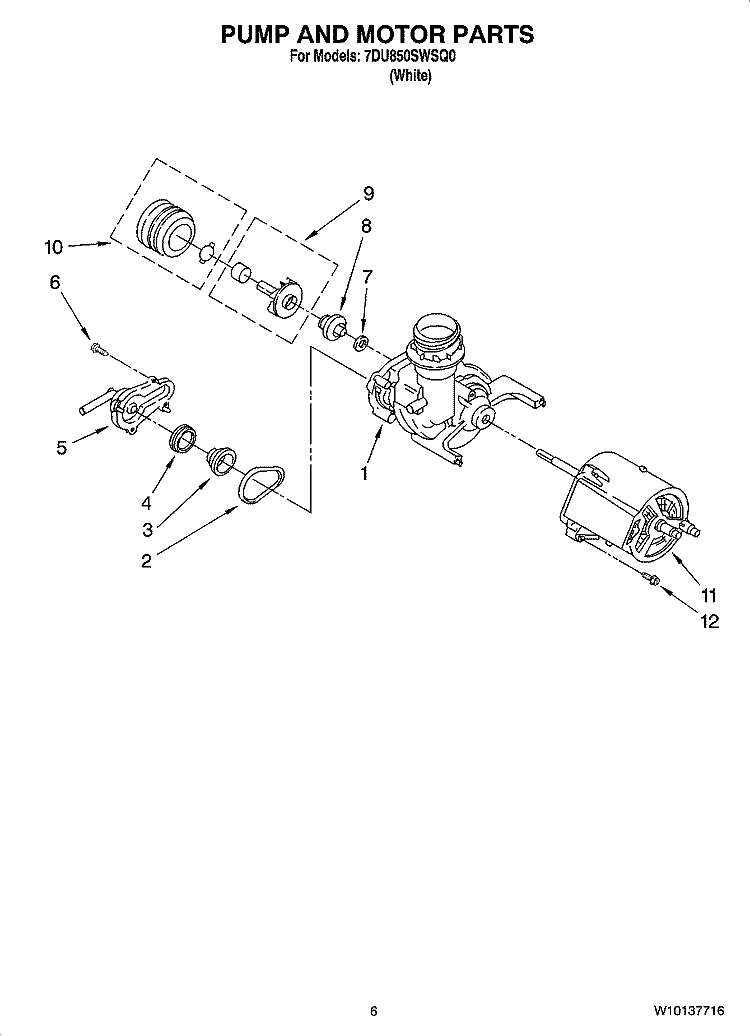 PUMP AND MOTOR PARTS Diagram and Parts List for 7DU850SWSQ0  Whirlpool Dishwasher