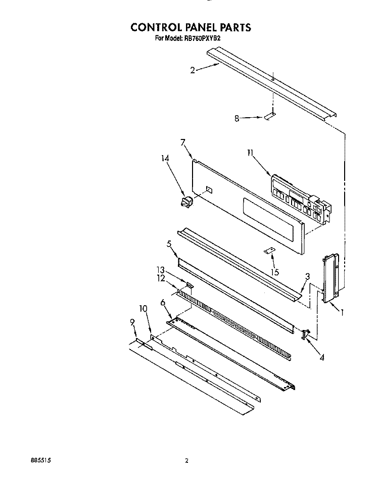 CONTROL PANEL, LIT/OPTIONAL Diagram and Parts List for RB760PXYQ2  Whirlpool Wall Oven