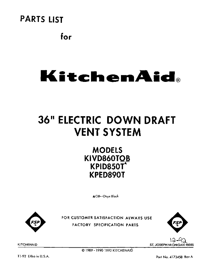 SECTION Diagram and Parts List for KIVD860TOB  KitchenAid Range Hood