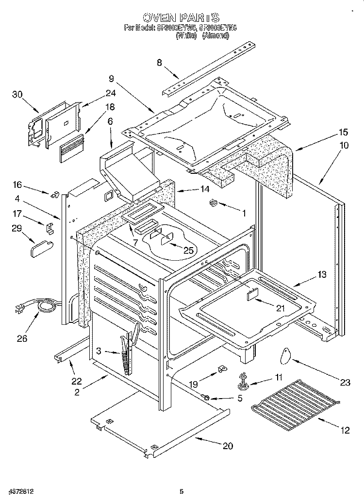 OVEN Diagram and Parts List for SF3000EYN5  Whirlpool Range
