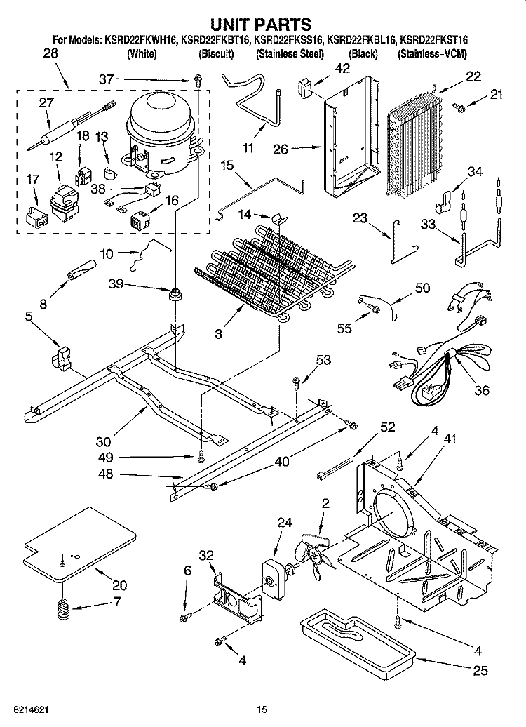 UNIT PARTS Diagram and Parts List for KSRD22FKBL16  KitchenAid Refrigerator