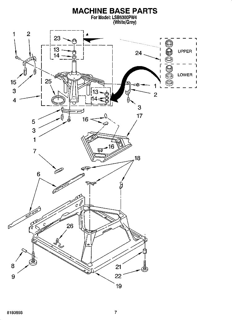 MACHINE BASE PARTS Diagram and Parts List for LSB6300PW4  Whirlpool Washer