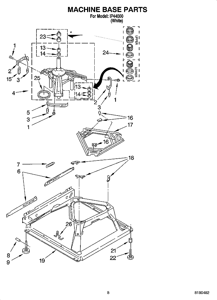 MACHINE BASE PARTS Diagram and Parts List for IP44000  Inglis Washer