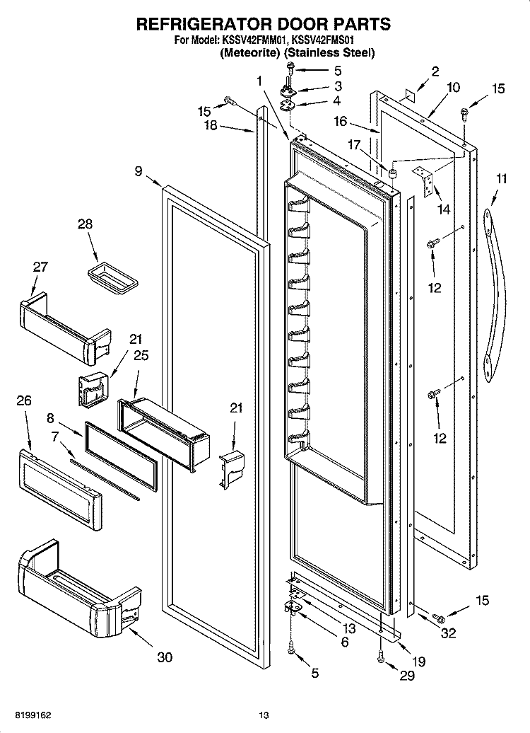 REFRIGERATOR DOOR PARTS Diagram and Parts List for KSSV42FMS01  KitchenAid Refrigerator