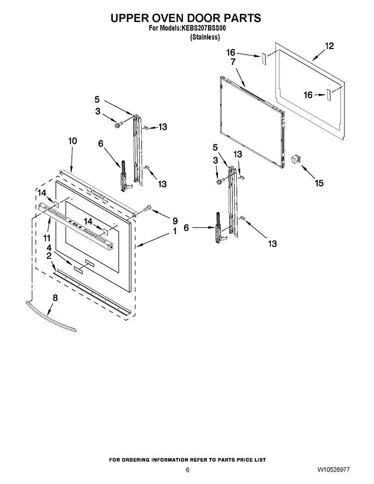 UPPER OVEN DOOR PARTS Diagram and Parts List for KEBS207BSS00  KitchenAid Wall Oven