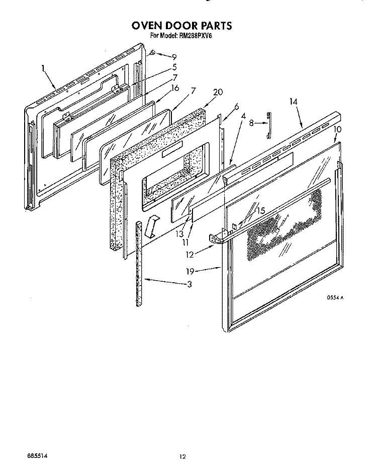 OVEN DOOR Diagram and Parts List for RM288PXV6  Whirlpool Microwave Oven Combo