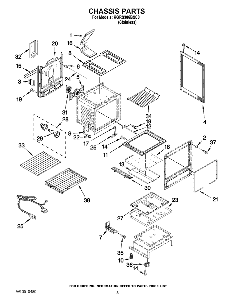CHASSIS PARTS Diagram and Parts List for KGRS306BSS0  KitchenAid Range