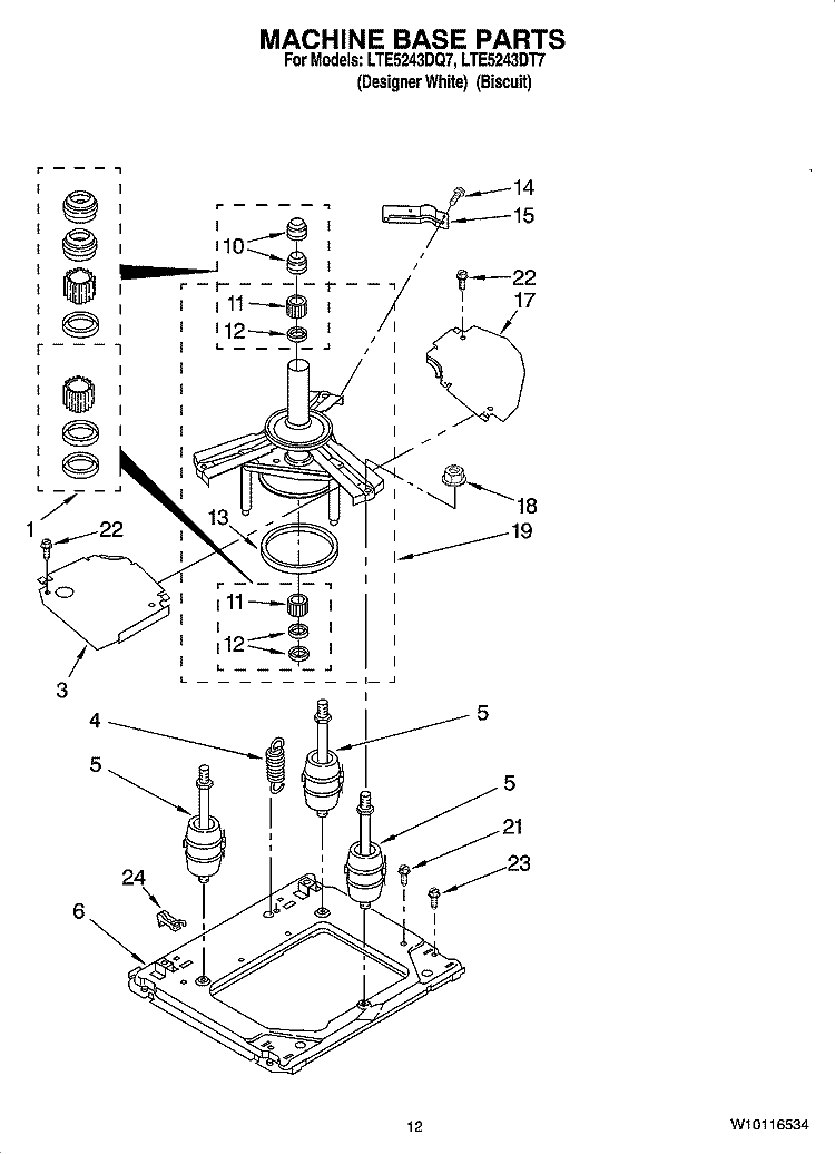 MACHINE BASE PARTS Diagram and Parts List for LTE5243DT7  Whirlpool Washer Dryer Combo