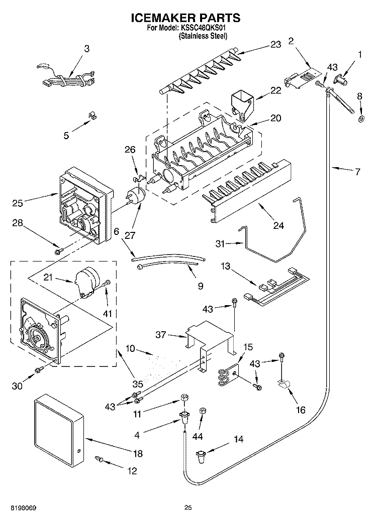 ICEMAKER Diagram and Parts List for KSSC48QKS01  KitchenAid Refrigerator