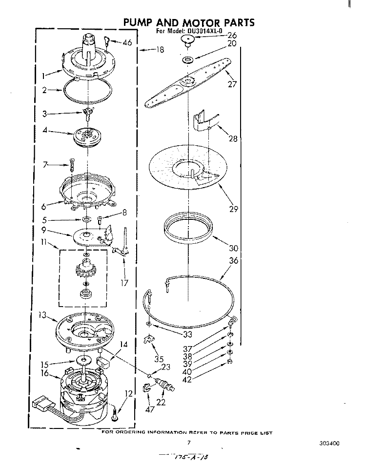 PUMP AND MOTOR Diagram and Parts List for DU3014XL0  Whirlpool Dishwasher