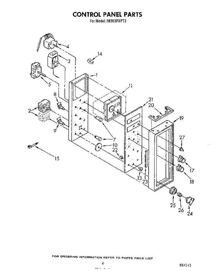 CONTROL PANEL Diagram and Parts List for RE953PXPT2  Whirlpool Range