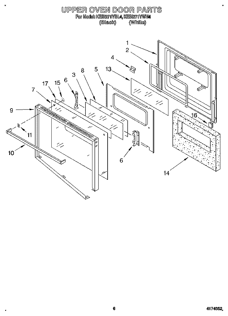 UPPER OVEN DOOR Diagram and Parts List for KEBI271YBL4  KitchenAid Wall Oven