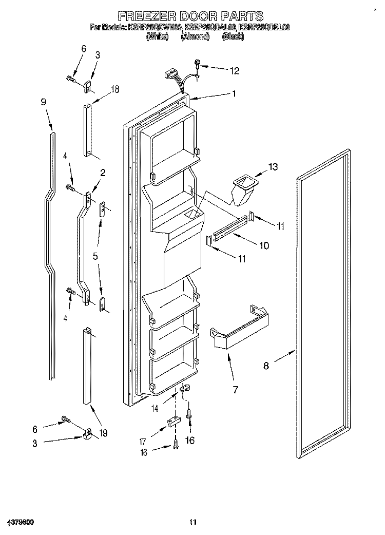 FREEZER DOOR Diagram and Parts List for KSRP25QDBL00  KitchenAid Refrigerator