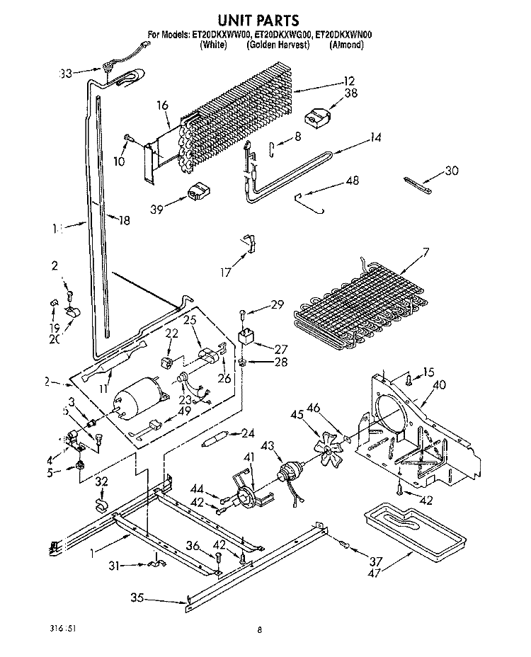 UNIT Diagram and Parts List for ET20DKXWN00  Whirlpool Refrigerator